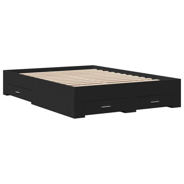 Schwarzes Bettgestell mit Schubladen Veligean 135x190cm (Holz)