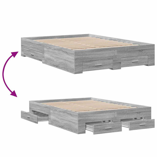Graues Bettgestell mit Schubladen Veligean 135x190cm (Holz)