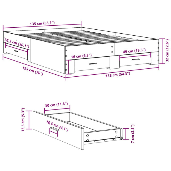 Graues Bettgestell mit Schubladen Veligean 135x190cm (Holz)