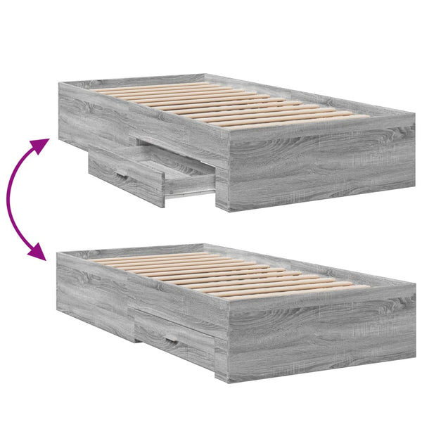 Graues Bettgestell mit Schubladen Veligean 100x200cm (Holz)
