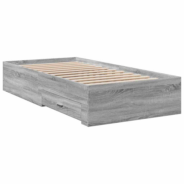 Graues Bettgestell mit Schubladen Veligea 90x190cm (Holz)