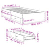 Betongraues Bettgestell mit Schubladen Veligean 75x190cm (Holz)