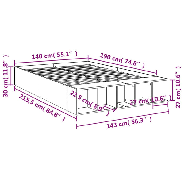 Bettgestell Jameel 140x190cm in Betongrau (Holz)