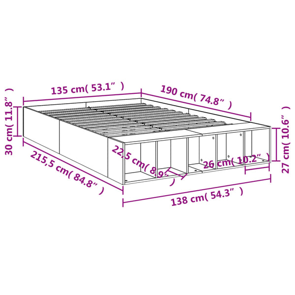 Bettgestell Jameel 135x190cm in Betongrau (Holz)