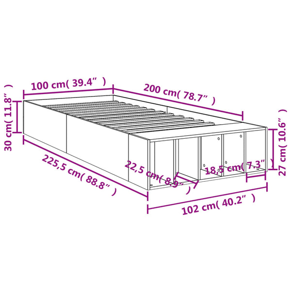 Bettgestell Jameel Eiche geräuchert 100x200cm (Holz)