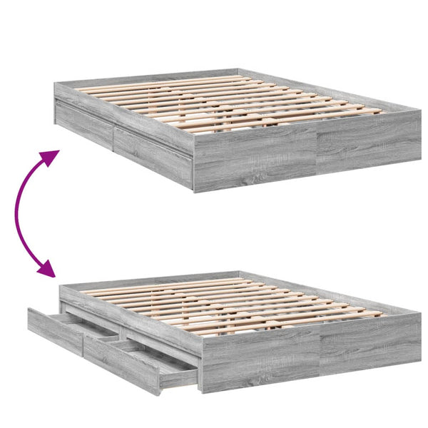 Graues Bettgestell mit Schubladen Piada 150x200cm (Holz)