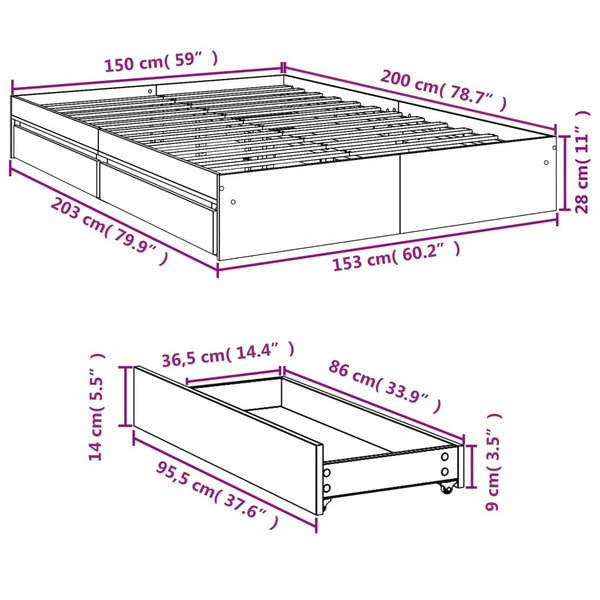 Graues Bettgestell mit Schubladen Piada 150x200cm (Holz)
