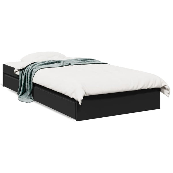 Schwarzes Bettgestell mit Schubladen Piada 90x190cm (Holz)