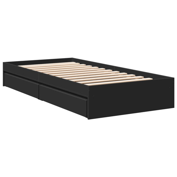 Schwarzes Bettgestell mit Schubladen Piada 90x190cm (Holz)