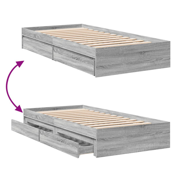 Bettrahmen grau mit Schubladen Piada 75x190cm (Holz)
