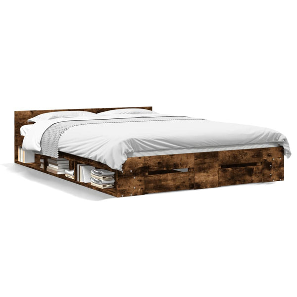 Räuchereiche Bettgestell mit Schubladen Calinoiu 160x200cm (Holz)
