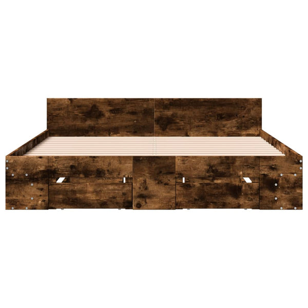 Räuchereiche Bettgestell mit Schubladen Calinoiu 160x200cm (Holz)