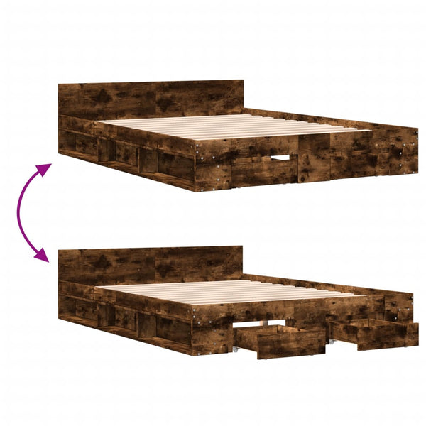 Räuchereiche Bettgestell mit Schubladen Calinoiu 160x200cm (Holz)
