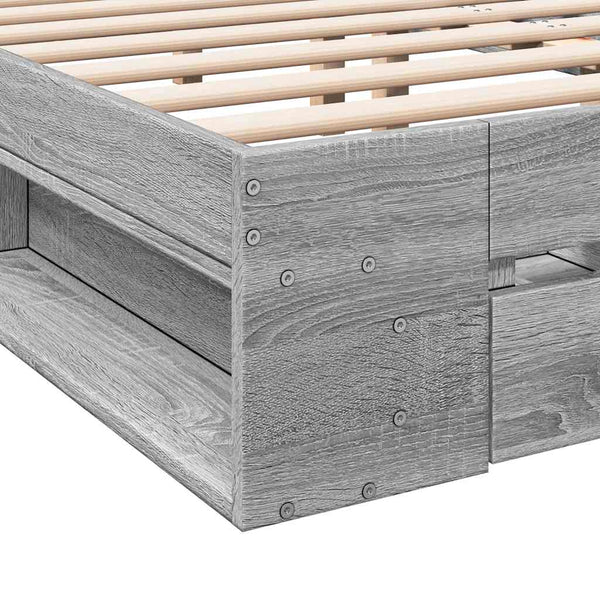 Graues Bettgestell mit Schubladen Calinoiu 150x200cm (Holz)