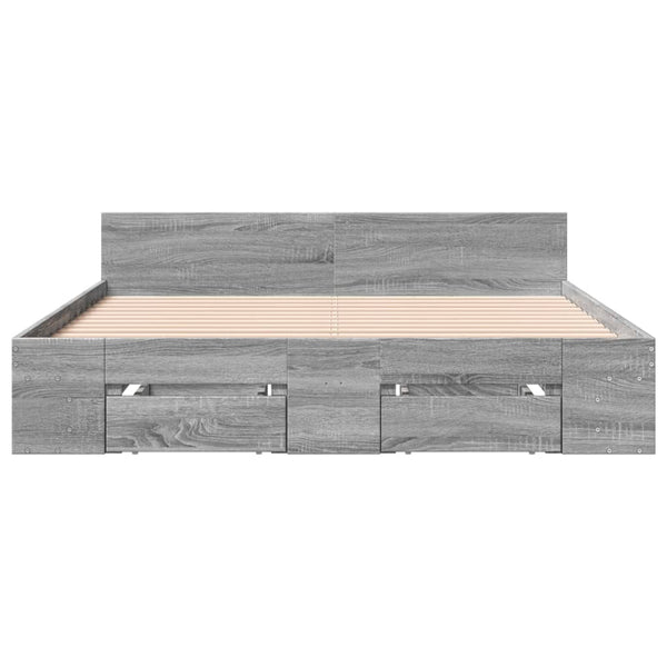 Bettgestell Calinoiu Grau mit Schubladen 140x200cm (Holz)