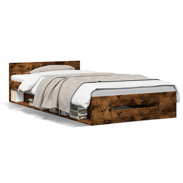 Bettrahmen Räuchereiche mit Schublade Calinoiu 90x190cm (Holz)