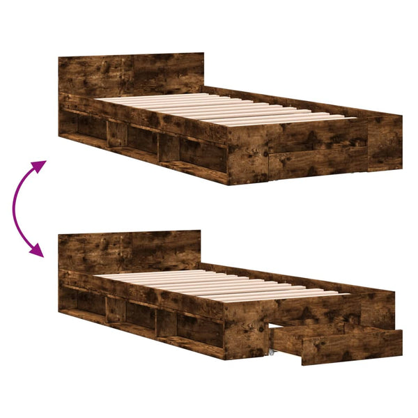 Bettrahmen Räuchereiche mit Schublade Calinoiu 90x190cm (Holz)