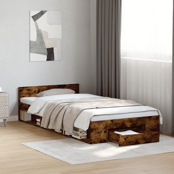 Bettrahmen Räuchereiche mit Schublade Calinoiu 90x190cm (Holz)