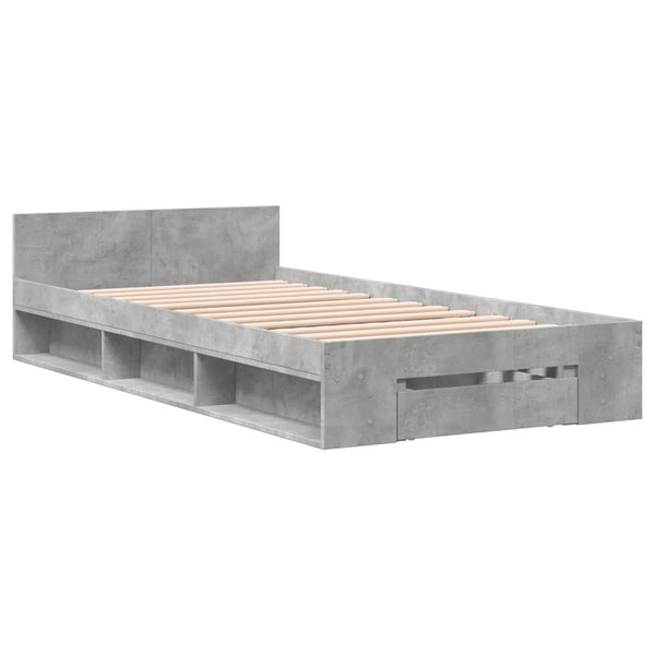 Betoninharmaa sängynrunko laatikolla Calinoiu 100x200cm (puinen)