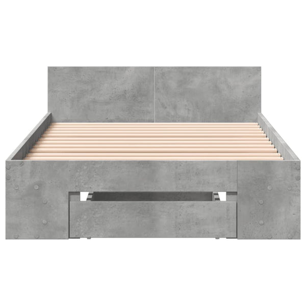 Betoninharmaa sängynrunko laatikolla Calinoiu 100x200cm (puinen)