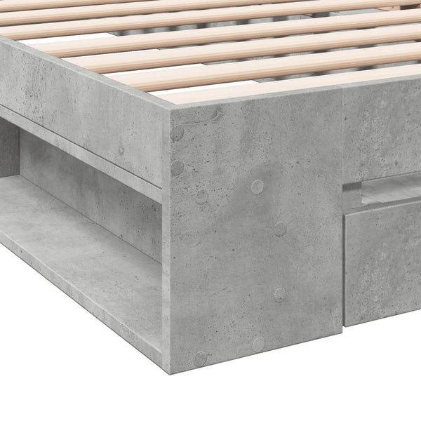 Betoninharmaa sängynrunko laatikolla Calinoiu 100x200cm (puinen)