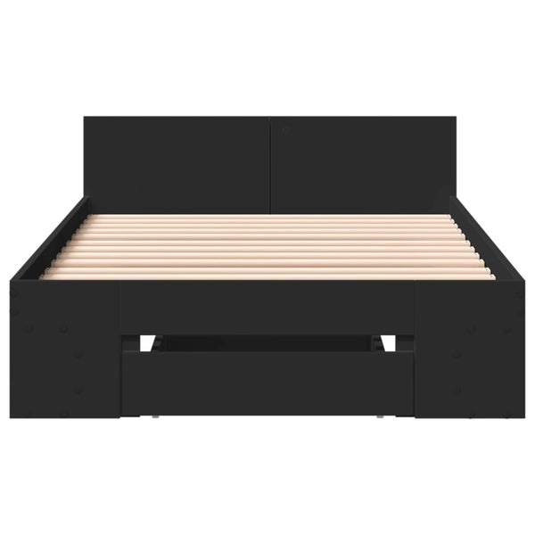 Schwarzes Bettgestell mit Schublade Calinoiu 75x190cm (Holz)