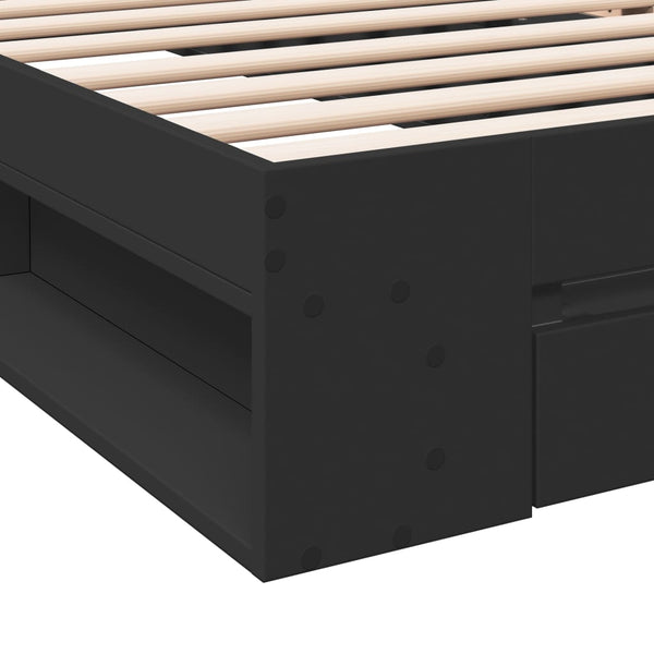 Schwarzes Bettgestell mit Schublade Calinoiu 75x190cm (Holz)