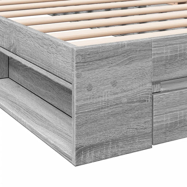 Graues Bettgestell mit Schublade Calinoiu 75x190cm (Holz)
