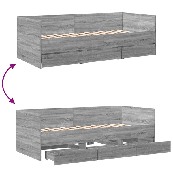 Graues Schlafsofa mit Schubladen Toff 100x200cm (Holz)