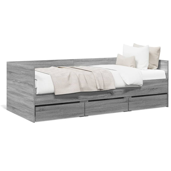 Graues Schlafsofa mit Schubladen Toff 90x200cm (Holz)