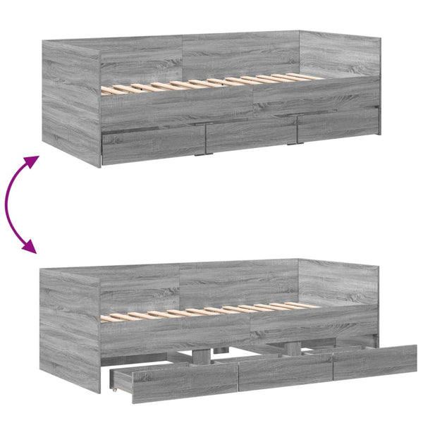 Graues Schlafsofa mit Schubladen Toff 90x200cm (Holz)