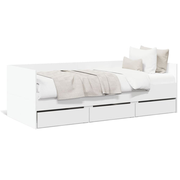 Weißes Schlafsofa Toff 90x190cm mit Schubladen (Holz)