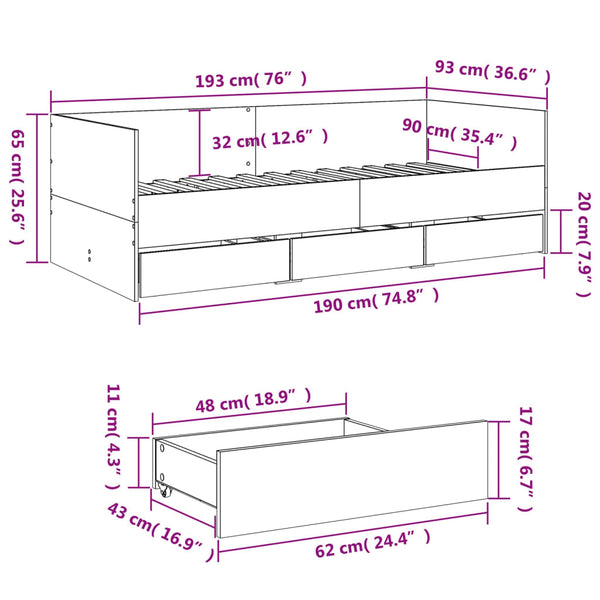 Weißes Schlafsofa Toff 90x190cm mit Schubladen (Holz)