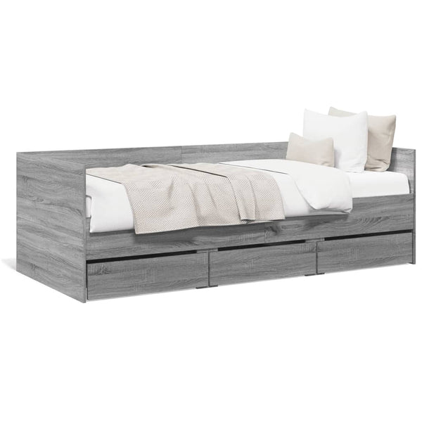 Graues Schlafsofa mit Schubladen Toff 90x190cm (Holz)