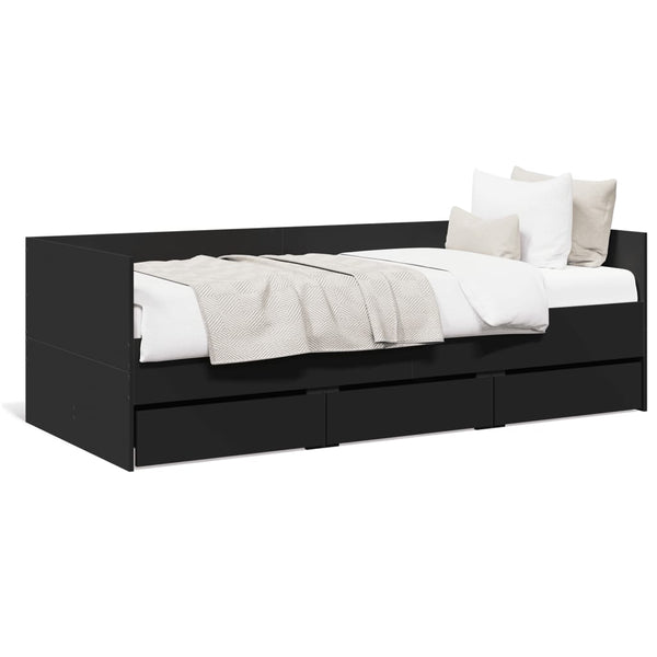 Schlafsofa Toff 75x190cm mit Schubladen, schwarz (Holz)