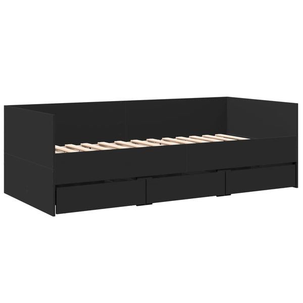 Schlafsofa Toff 75x190cm mit Schubladen, schwarz (Holz)