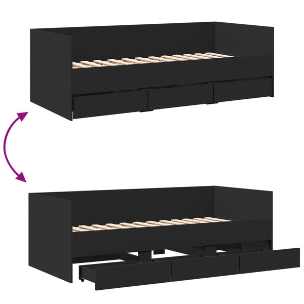 Schlafsofa Toff 75x190cm mit Schubladen, schwarz (Holz)