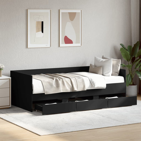 Schlafsofa Toff 75x190cm mit Schubladen, schwarz (Holz)