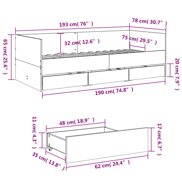 Schlafsofa Savutammi mit Schubladen Toff 75x190cm (Holz)
