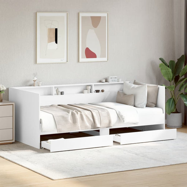 Weißes Schlafsofa mit Schubladen ohne Matratze Invaliden 90x200cm