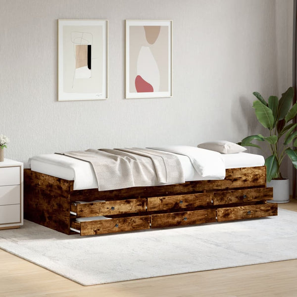 Schlafsofa aus Eiche rauchfarben mit Schubladen Dulcica 100x200cm (Holz)
