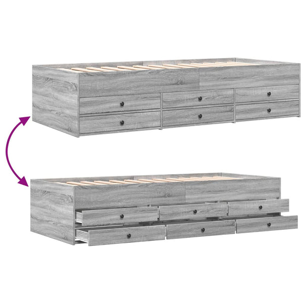 Graues Schlafsofa mit Schubladen Dulcica 100x200cm (Holz)