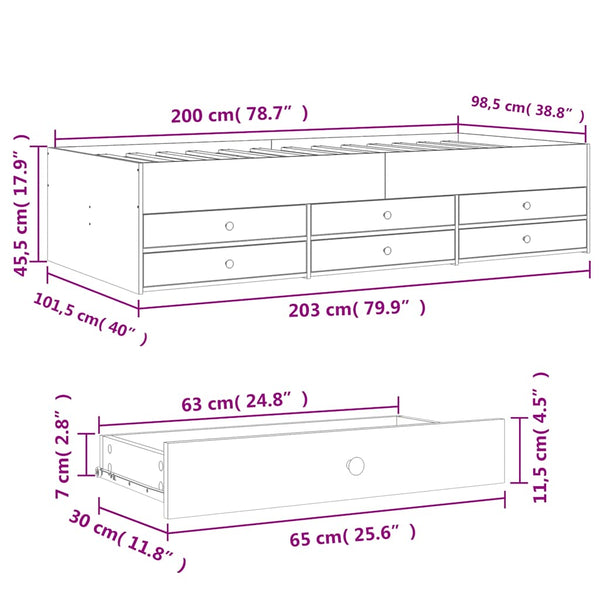 Graues Schlafsofa mit Schubladen Dulcica 100x200cm (Holz)