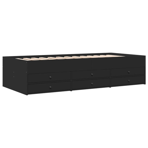 Schwarzes Schlafsofa mit Schubladen Dulcica 90x200cm (Holz)