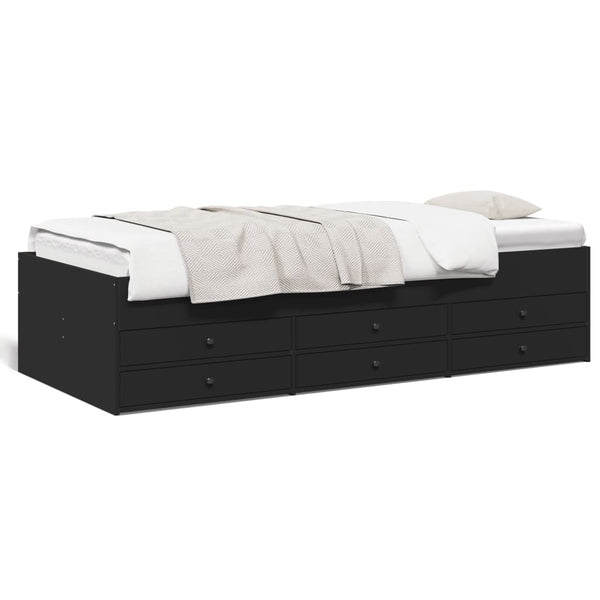 Schwarzes Schlafsofa mit Schubladen Dulcica 75x190cm (Holz)