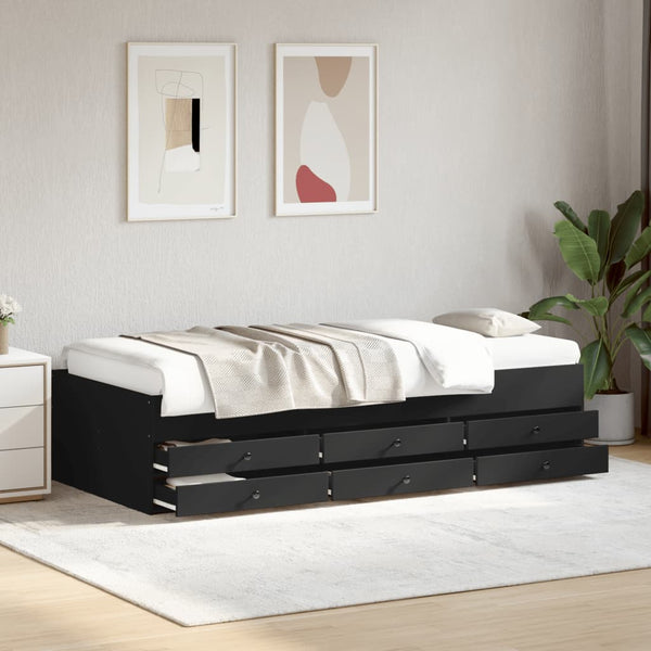 Schwarzes Schlafsofa mit Schubladen Dulcica 75x190cm (Holz)