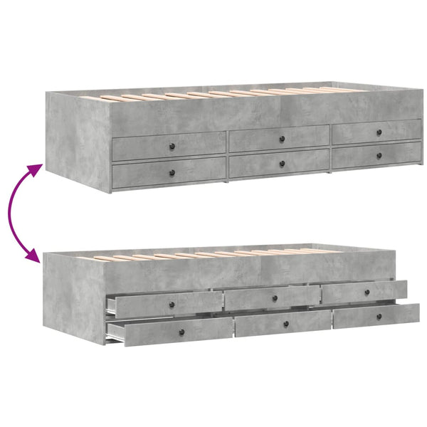 Betongraues Schlafsofa mit Schubladen Dulcica 75x190cm (Holz)