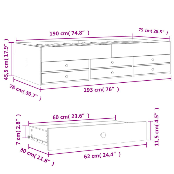 Schlafsofa Savutammi mit Schubladen Dulcica 75x190cm (Holz)