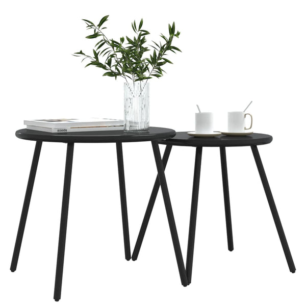 Schwarze Outdoor-Sofatische Jaheem rund (2 Stk. pulverbeschichteter Stahl)