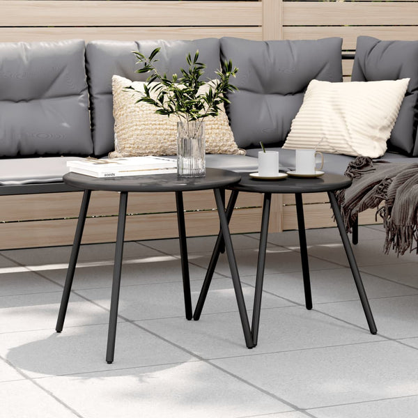 Schwarze Outdoor-Sofatische Jaheem rund (2 Stk. pulverbeschichteter Stahl)